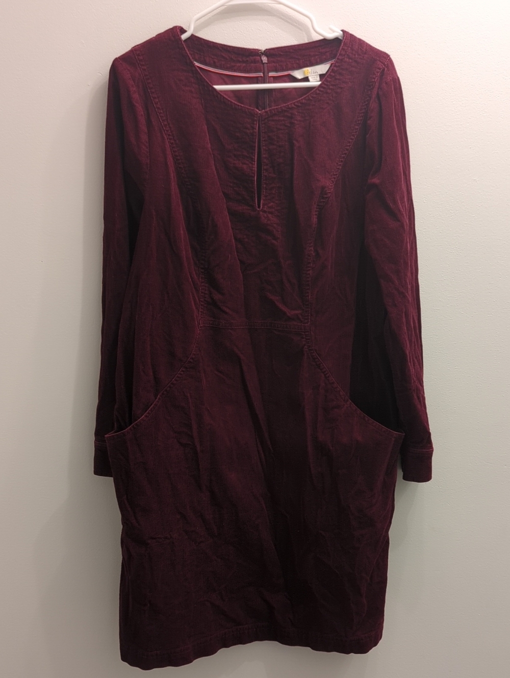 Boden Women's Burgundy Long-Sleeve Corduroy Shift Dress, US 16/18R